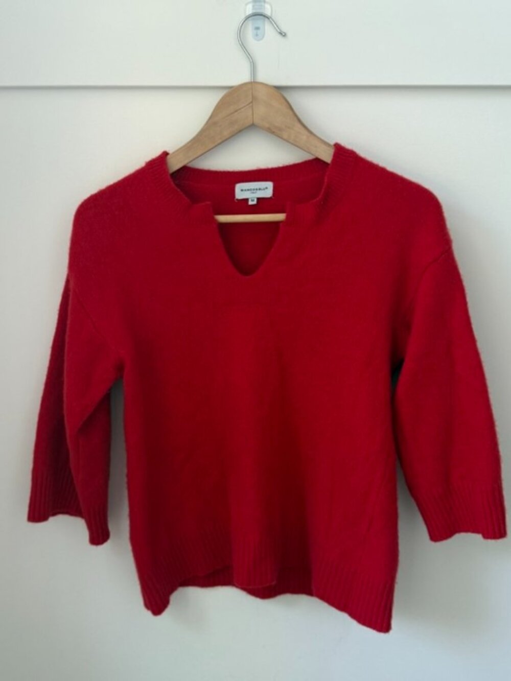 BIANCO & BLU Red Merino Wool Cashmere Notch Neck Sweater Italy